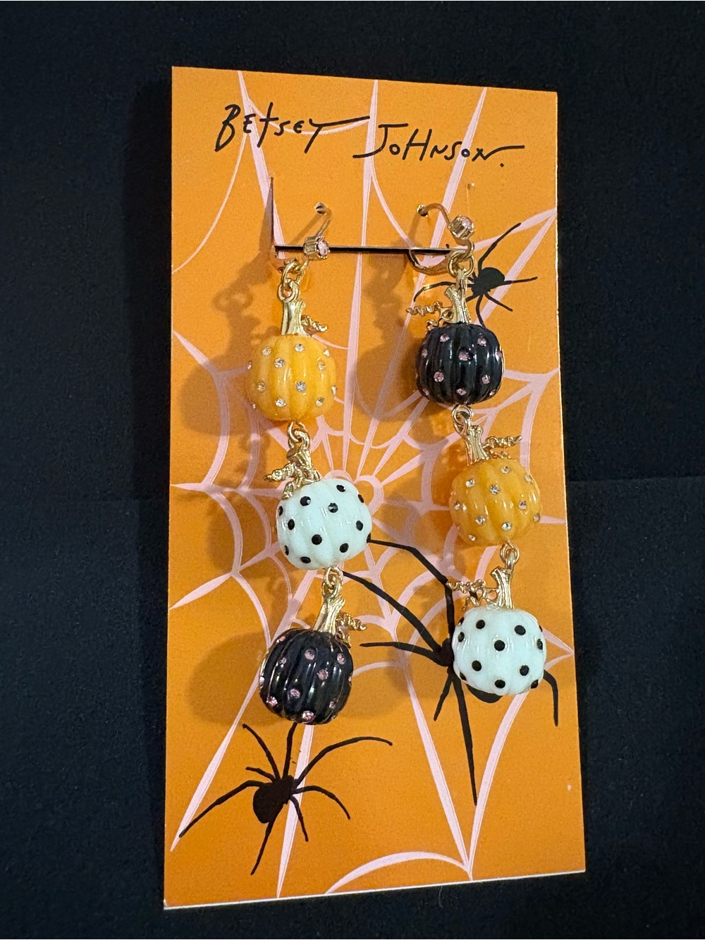 Betsey Johnson Halloween Pumpkin Dangle Earrings - Orange, Black, White